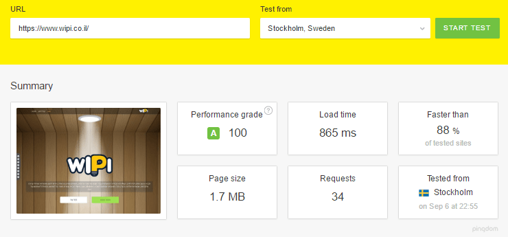 ציון מעולה לטעינת אתר - אופטימזציה ב pingdom