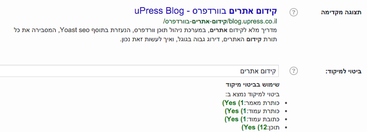 yoast תצוגת פוסט בגוגל