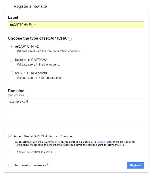 הרשמה ל-recaptcha